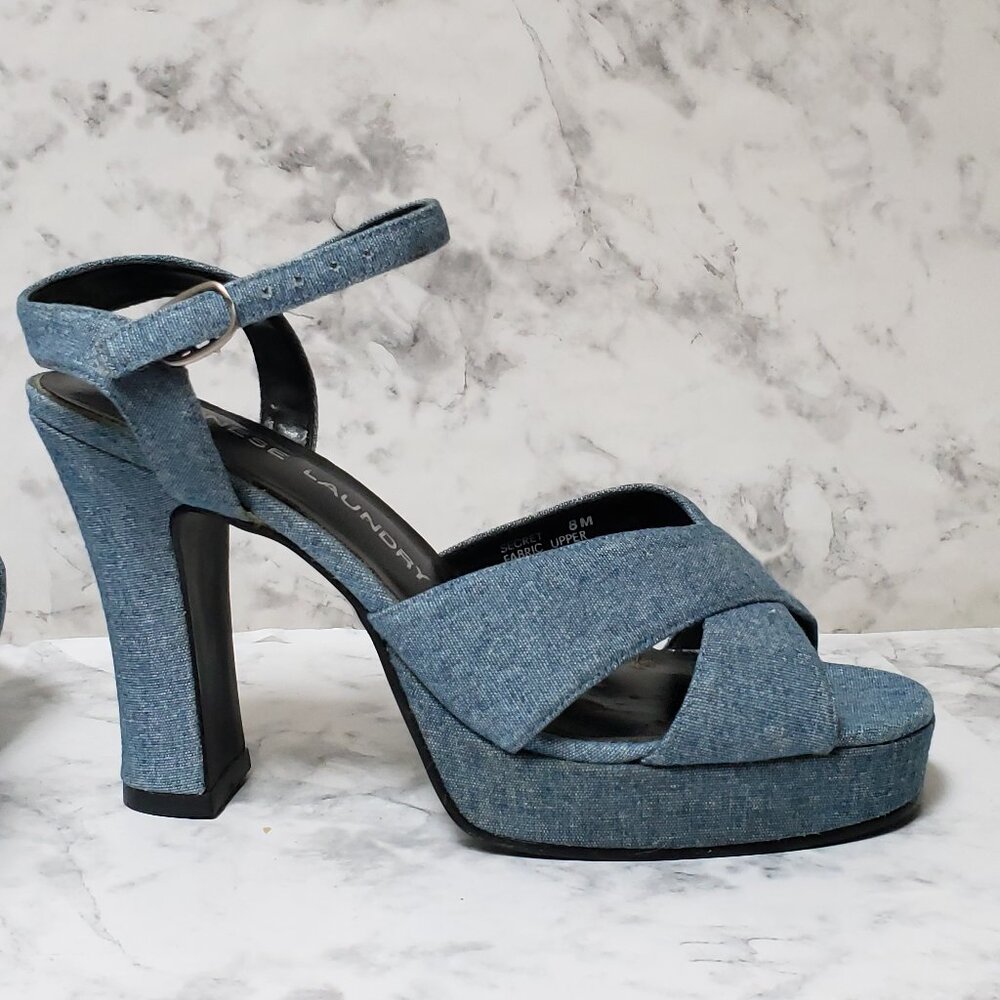 Chinese Laundry Y2K Vintage Chunky Strappy Denim Buckle Platform heels - 8